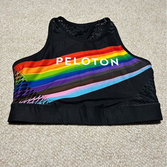 Peloton x WITH Pride Flag Noir High Neck Sports Bra. Size Medium. Rainbow. - Picture 1 of 8